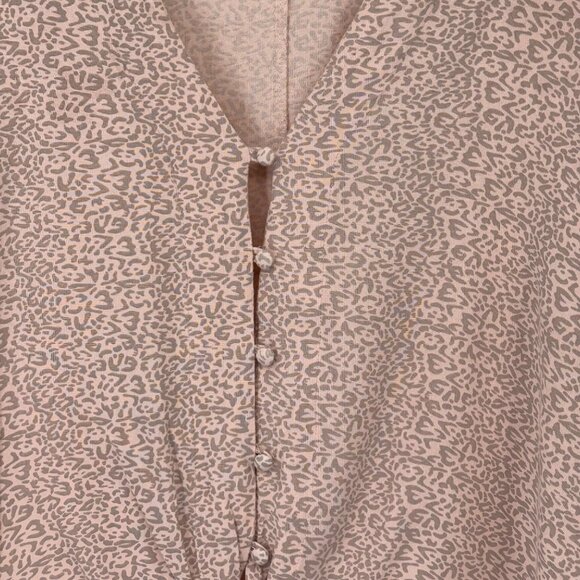 Sim & Sam Womens beige Pink Leopard Print Top V-Neck Tie-Front Size Large Rayon - Picture 5 of 12